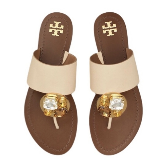 Tory Burch Sandals Patos Disk Embellished Dulce De Leche Womens 6 - Picture 1 of 10